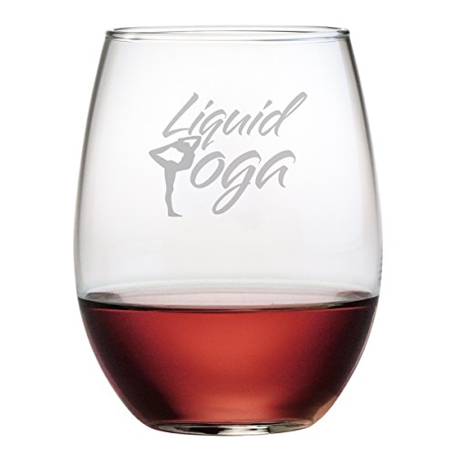 Fineware Liquid Yoga Wine Glass - Funny 15 oz Stemless Wine Glass for Yoga Lovers