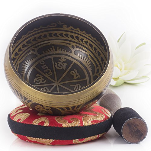 Silent Mind ~ Antique Design Tibetan Singing Bowl Set ~ With Mallet & Silk Cushion ~ For Meditation, Chakra Healing, Prayer ,Yoga, and Mindfulness ~ Perfect Gift