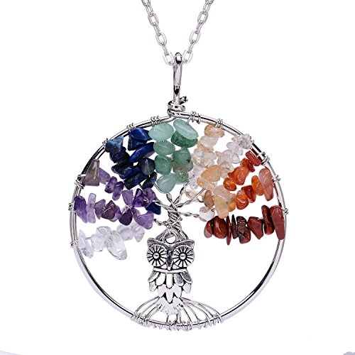 Tree of Life Necklace 7 Chakra Pendant Healing Necklace Gemstone Owl Jewelry Mothers Day Gift