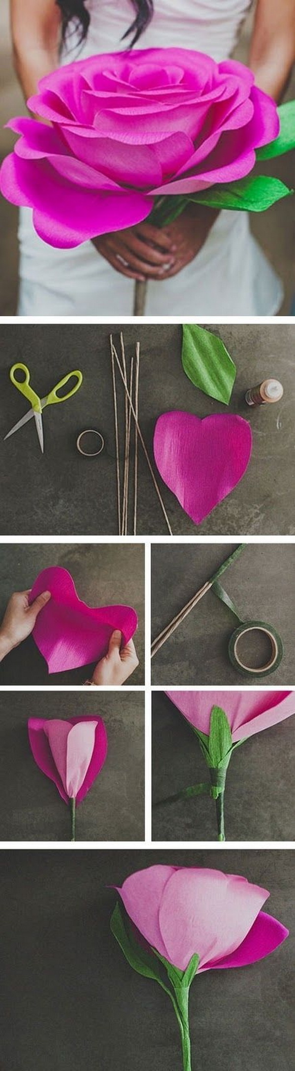 DIY Giant Paper Rose Flower. Every mom would love this beautiful gift! 